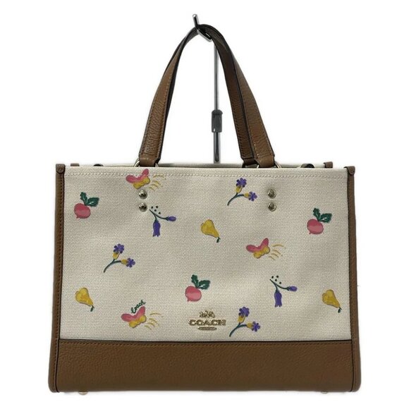 Auth COACH - C8602 Cream Light Brown Multi Canvas Leather Tote Bag - Picture 1 of 9